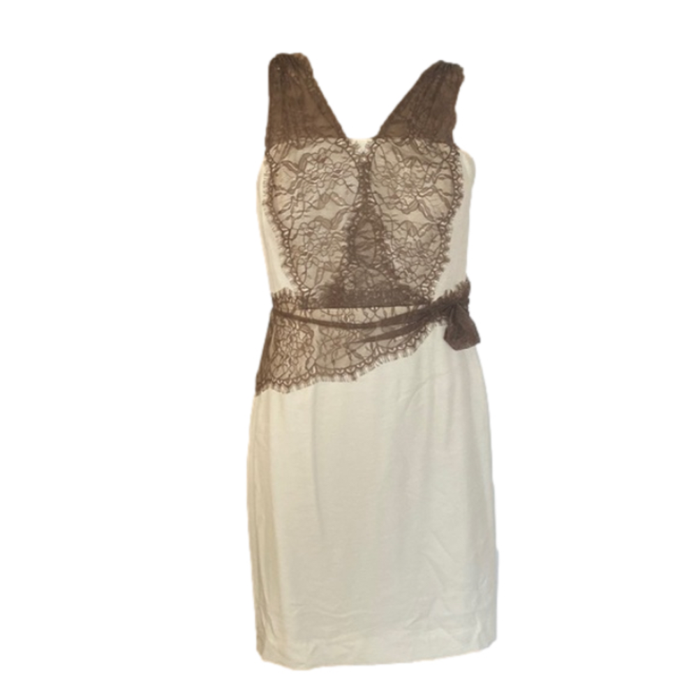 ANTONIO MELANI Cream Dress with Brown Lace Overlay